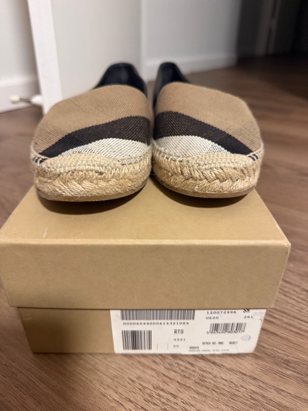 Burberry Tan, Black & Cream Canvas Espadrille Flats - Picture 2 of 6